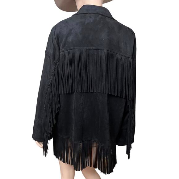 Zara Black Fringe Western Style Retro Jacket Size L Side Pockets Long Sleeves - Picture 12 of 15